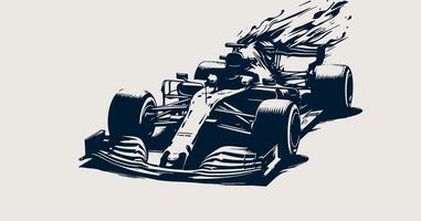 A drawing of a racing car with flames coming out of it vector