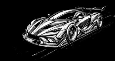 A drawing of a racing car on a black background vector
