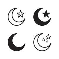 Set of crescent moon icons with star vector