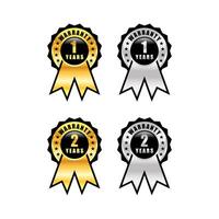 1 year warranty labels. One Year warranty label in golden color. Warranty card stamp or banner for service provider. Stars and One year label, tag, stamp. One year warranty card vector