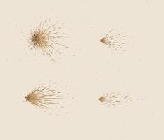 Star and comet shines brightly in space drawing in graphic style on beige bg vector