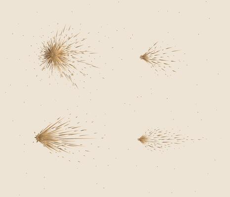 Star and comet shines brightly in space drawing in graphic style on beige bg