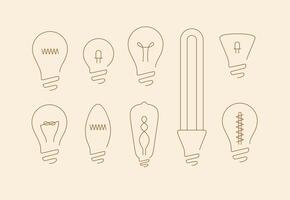 Lamp icons set drawing in flat line style on beige background. vector