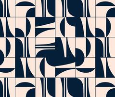 Linear smooth and square abstract pattern drawing with dark blue color on beige background vector