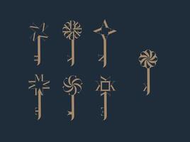 Key graphic art style collection drawing with beige on black background vector