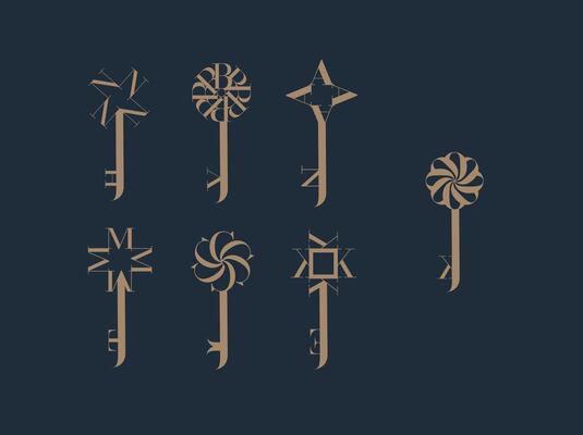 Key graphic art style collection drawing with beige on black background