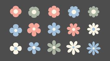 flat style collection of colorful flowers on dark background, ideal for spring themed projects, invitations, or home decor vector