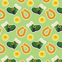 St. Patrick s Day Pattern with Leprechaun Boots, Gold Coins, and Horseshoes. vector