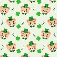 Cute St. Patrick s Day Bear Pattern with Shamrocks and Hats. A charming pattern featuring kawaii style leprechaun bears, lucky clovers, and festive elements. vector