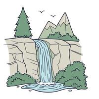 Illustration of a Waterfall Flowing Over Rocks Surrounded by Trees vector