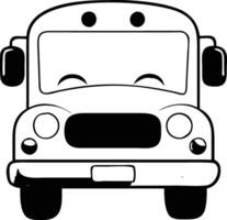 Black and white Illustration of a Cartoon School Bus Front View vector