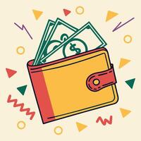 Flat Line Art Wallet with Money and Geometric Elements Financial Icon vector