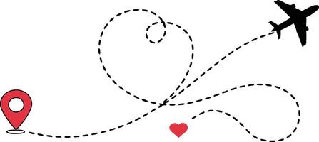 Travel Love Journey with Airplane and Heart Location vector