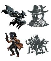 four different characters with guns and hats vector