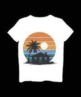 a t - shirt with a sunset and palm tree in front of a house vector