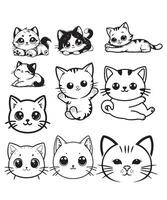 a set of black and white drawings of cats vector