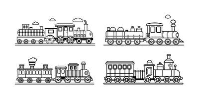 A Set of Line Art Illustrations of Four Vintage Steam Locomotives vector