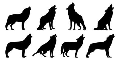 Silhouettes of wolves, coyotes and howling dogs. Isolated objects, vector