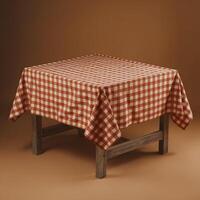 Checkered tablecloth on wooden table, creating warm, rustic dining setting For Social Media Post Size photo