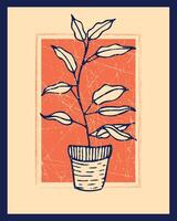 Stylized Botanical Sketch of a Plant in a Pot Against Orange Background vector
