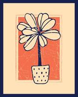 Stylized Minimalist Canvas Art of a Potted Flower Plant with Abstract Shapes vector