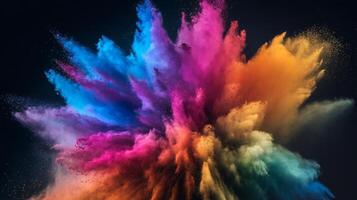 A vibrant explosion of colorful powder creating a dynamic and energetic atmosphere. photo