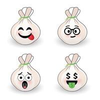 Dim sum Dumpling cute cartoon character with various expression face flat art Illustration vector