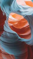 Stunning view of layered sandstone formations in rich hues of blue and orange. photo