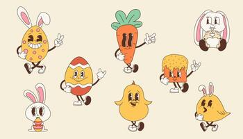 Set of Groovy Cute Easter Characters vector