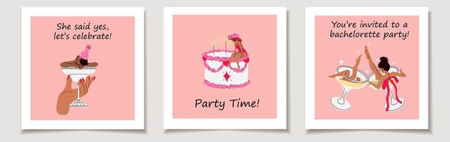Stylish Bachelorette Party Invitations. Party Vibes Collection vector