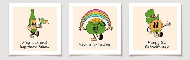 Set of St. Patrick's Day cards with cartoon characters designed as St. Patrick's Day mascots vector