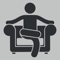 black and white simple icon of man on sofa on white background vector