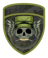 military army chevron military driver with skull in cap and goggles with crossed wrenches and wings vector
