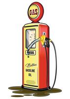 Retro yellow and red gas station with hose on white background vector