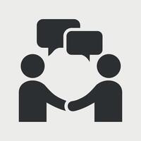 black and white simple icon of two people talking on white background vector