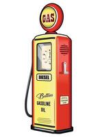Retro red and yellow gas station with hose on white background vector