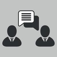 black and white simple icon of two people communicating messaging on white background vector