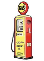 Retro red and yellow gas station with hose isolated on white background vector