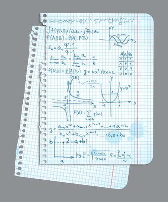 a torn sheet of graph paper with geometry formulas