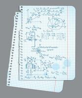 a torn sheet of graph paper with physics formulas vector