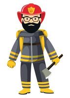 full length colored icon of a firefighter in a red helmet on a white background vector