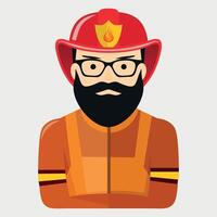 color icon of a firefighter with a beard and glasses in a red helmet isolated on a white background vector