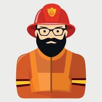 firefighter icon in suit and red helmet on white background vector