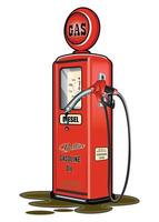 Retro red gas station with hose on white background vector