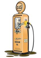 Retro yellow gas station with hose on white background vector