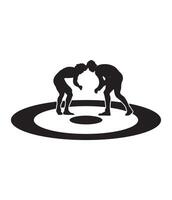 Two men wrestling in a circle on a white background vector