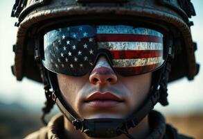 A soldier with an american flag painted on his face photo