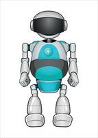 realistic mechanical robot droid white and azure color on white background vector