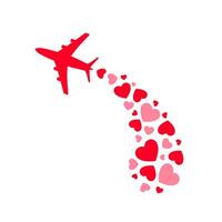 illustration features a charming airplane surrounded by hearts, symbolizing romance and adventure. Perfectly capturing the essence of a honeymoon, it embodies love, travel, and unforgettable memories. vector