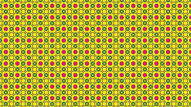 Vibrant geometric seamless pattern featuring repeating yellow, green, and pink bold shapes. Abstract and modern design suitable for backgrounds, textiles, and creative artistic projects. vector